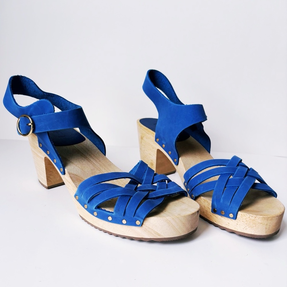 LOFT Swedish Hasbeens Style Blue Wooden Clogs